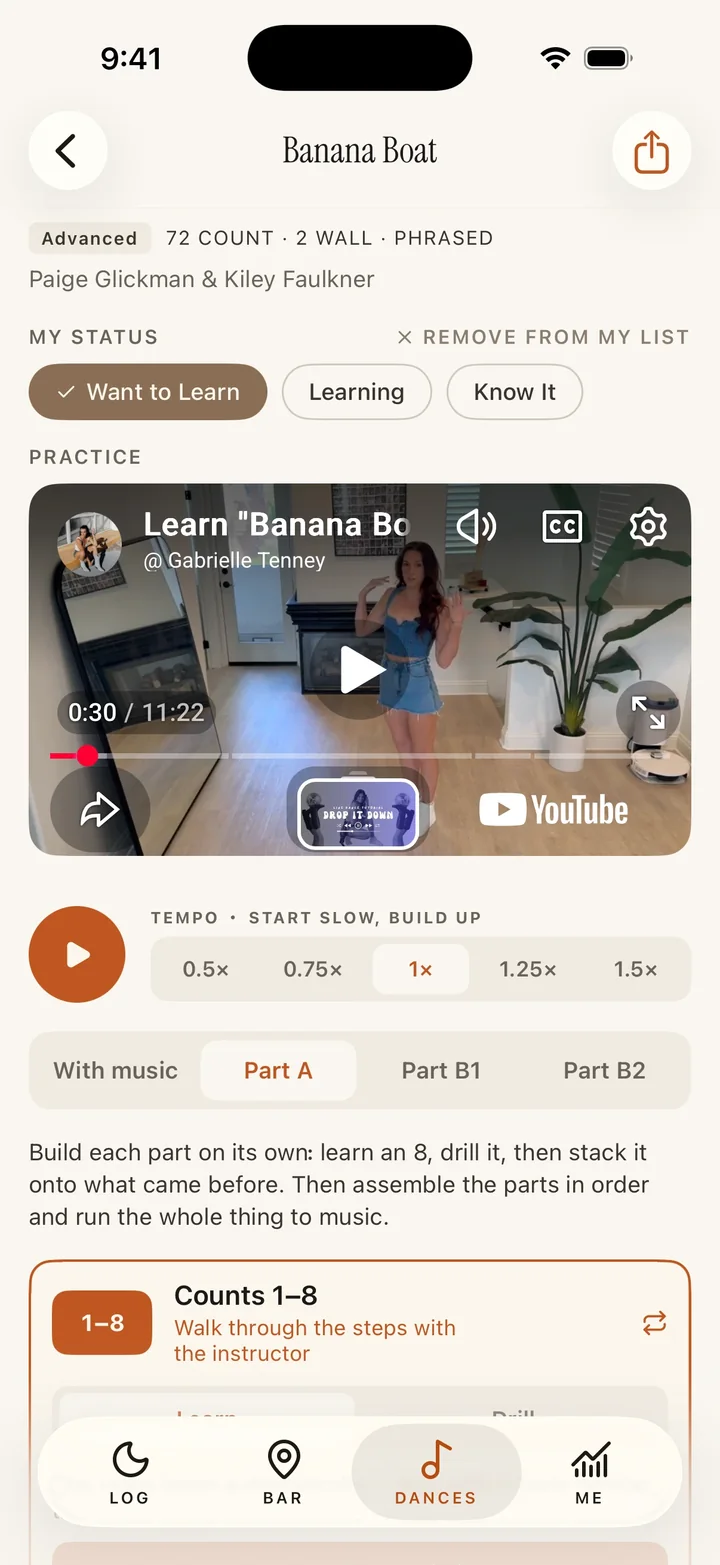 Gabby Tenney teaching Banana Boat: the tutorial video with an 8 count breakdown